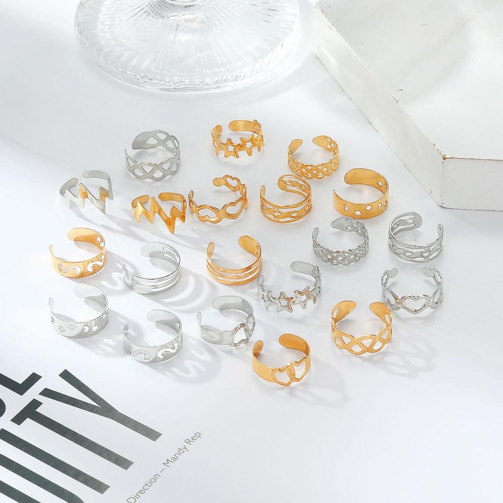 10Pcs Creative Adjustable Toe Rings Set Hollowed Heart Star Opening Toe Ring for Women Fashion Jewelry Gift Accessories