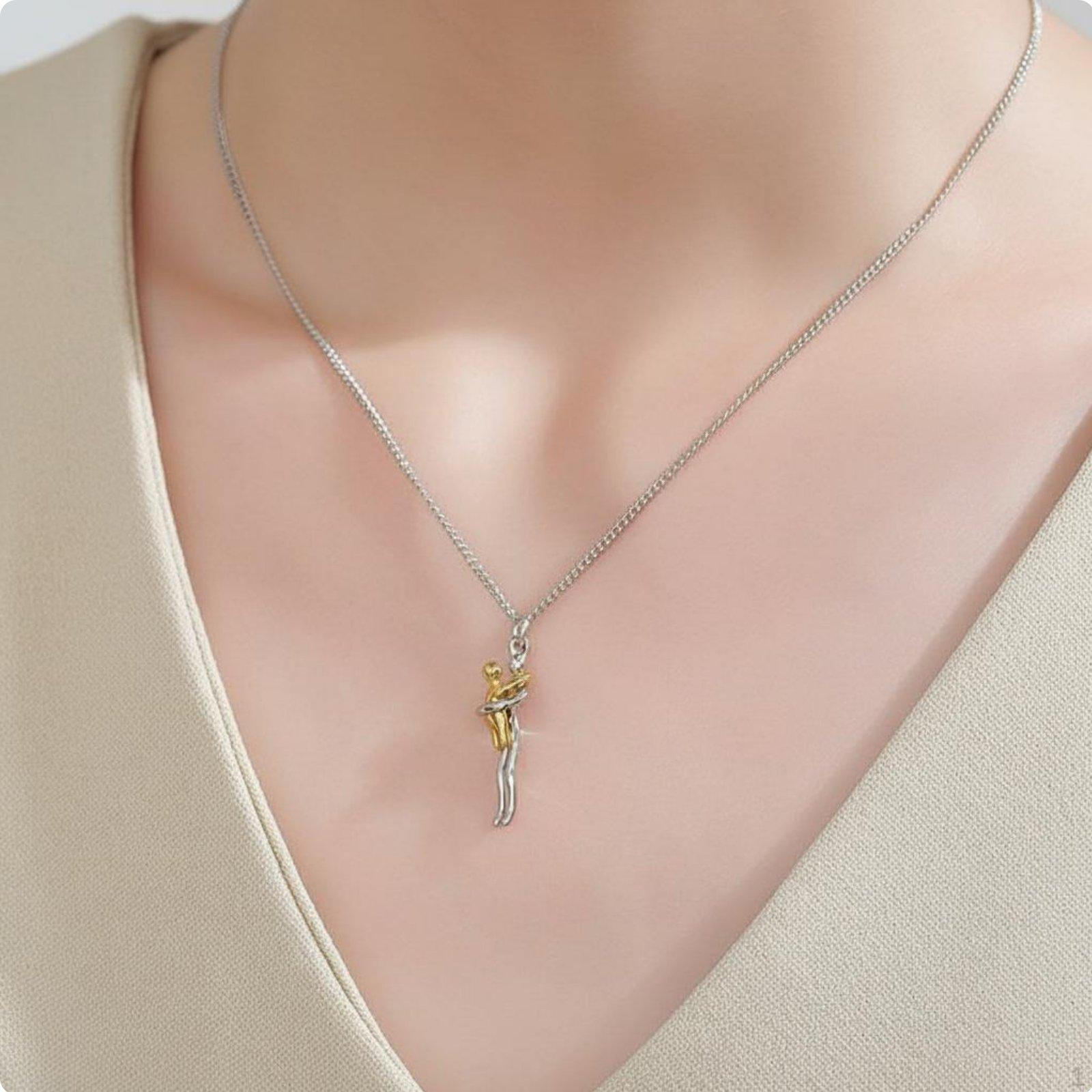 Parent Child Embrace Pendant Sentimental Gift Necklace Symbolic Design Hugging