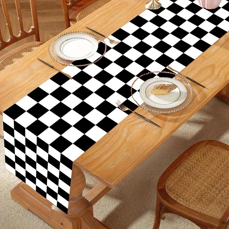 Black White Checkerboard Linen Table Runner Dresser Scarves Table Decor Washable Kitchen Dining Table Runner Holiday Party Decor