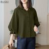 ZANZEA Women Casual Turn Down Collar Solid Color Loose 3/4 Sleeve Blouse