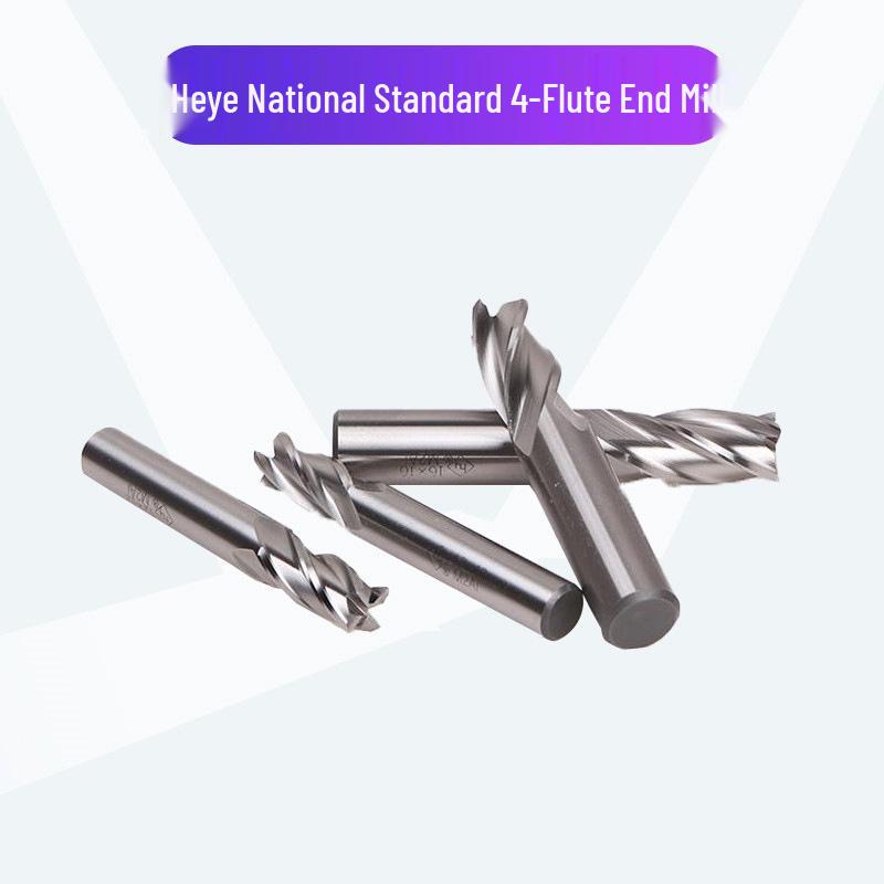 Heye National Standard 4-Flute Carbide Steel End Mill 5-25mm, Straight Shank, White Finishing