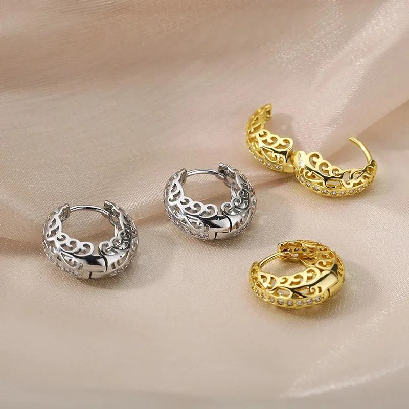 Gold Color Hollow Flowers Earrings for Women Wedding Party Silver Color Fashion  Gifts Charms Hoop Ear Accessories