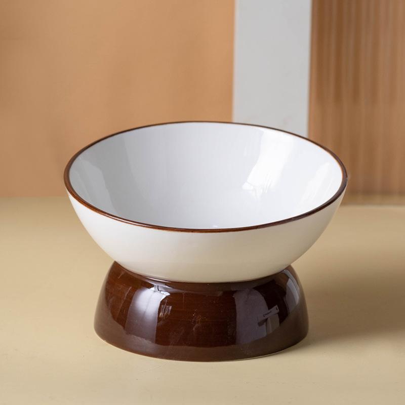 Elevated Ceramic Cat Bowl, Raised Slow Feeder for Cats & Small Dogs, Anti-Choking Neck Guard, Multiple Colors, Non-Slip Bowl