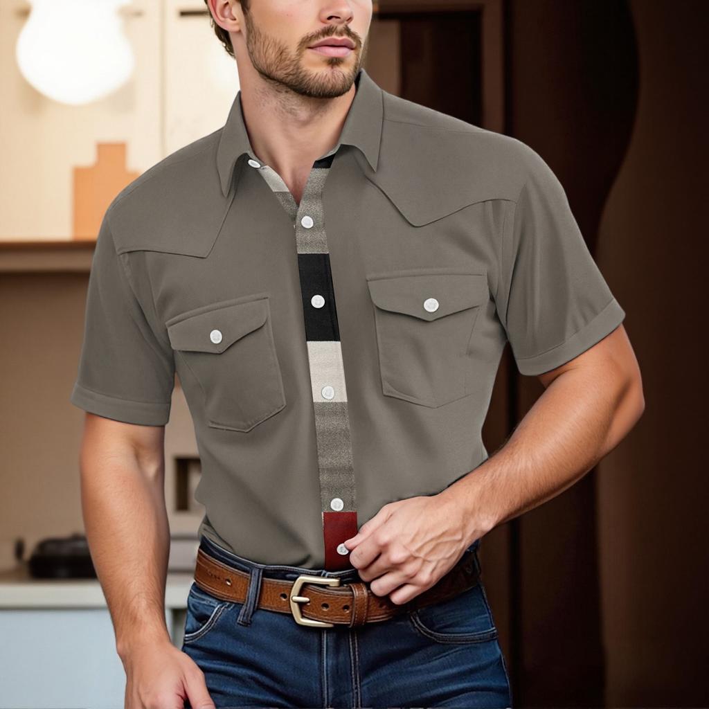 Men'S Fashionable Lapel And Shoulder Length Short Sleeved Casual Top