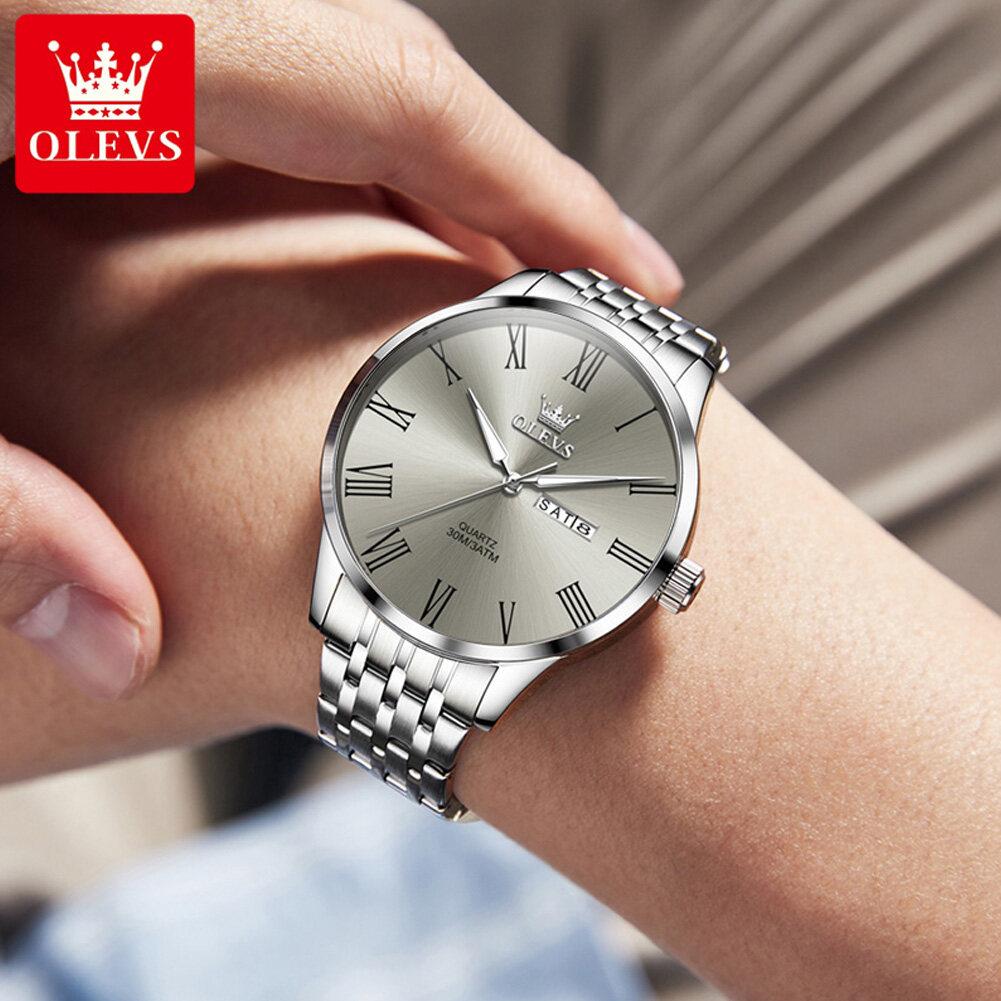 OLEVS Mens Watch Business Quartz Watch Waterproof Luminous Watch For Man Dual Calendar Display Mens Gifts