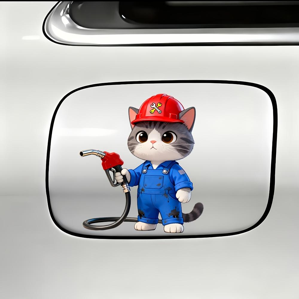 Cute Refueling Cat Fuel Cap Decal, Waterproof Self-Adhesive Vinyl Sticker, Durable Ornament for Auto SUV Motorcycle Tank Decor