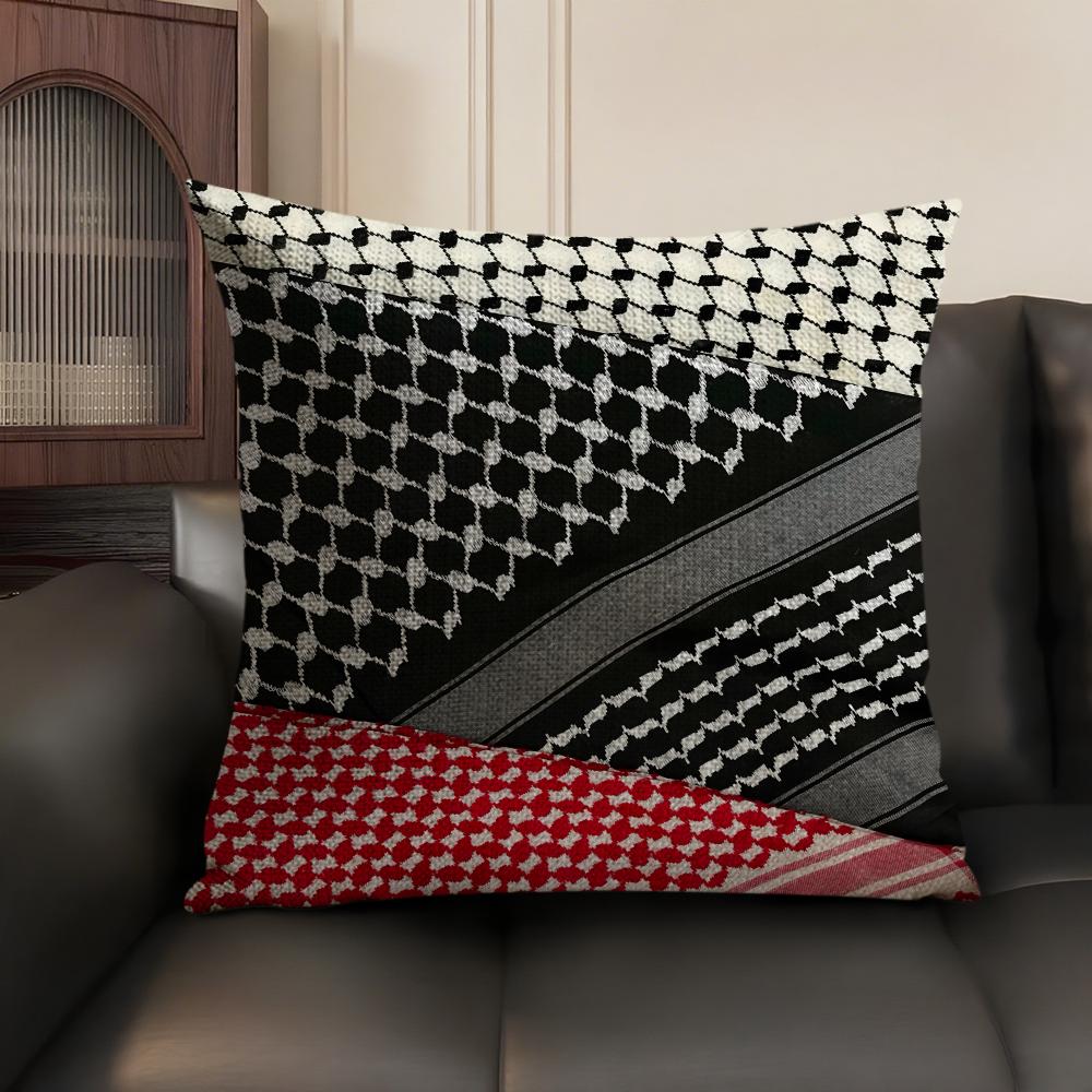 Arabische Keffiyeh Traditionelle Kissenhülle Naturleinen Bio-Stoff Zweiseitiger Druck Sofa Heimdekoration Geschenk Kissenbezug