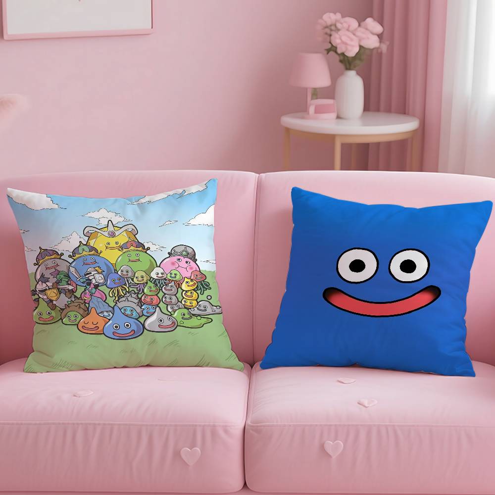 D-Dragon Quest Slime Anime Pillow Case Anti-Dustmite Pillowcase Invisible Zipper Silky Short Plush Sofa Cushion Cover