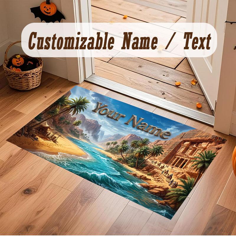 Mountain Landscape Theme Crystal Velvet Floor Rug Personalized Custom Name Text Warm Carpet Home Decoration