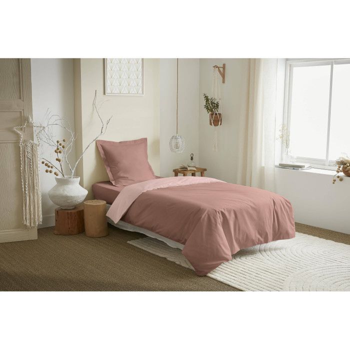 Parure de couette 2 Pièces réversible "Duo Premium" 140 x 200 cm Vieux Rose/Rose Dragée