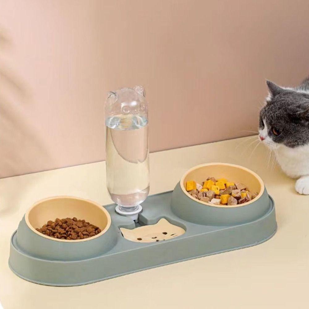 2-in-1 Pet Bowl with Drinking Raised Stand Cat Double Bowls Durable Dog Food Bowl