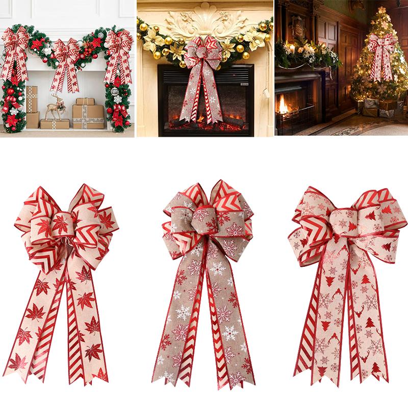Christmas Double Wreath Bow Indoor Outdoor Christmas Tree Decor Bows Xmas Gift