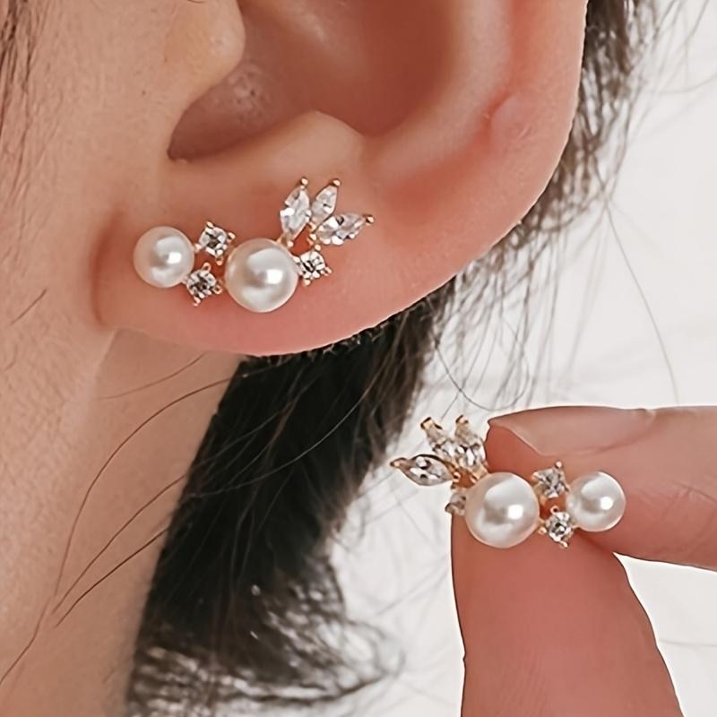 

Faux Pearl Branch Leaf Stud Earrings for Women Elegant Delicate Botanical Jewelry for Party Banquet золотой