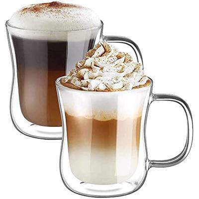 2x350ml Glass Coffee Mugs, Double Wall Glasses With Asa, Borosilicate Glass Cups For Tea, Coffee, Milk, Latte,Macchiato