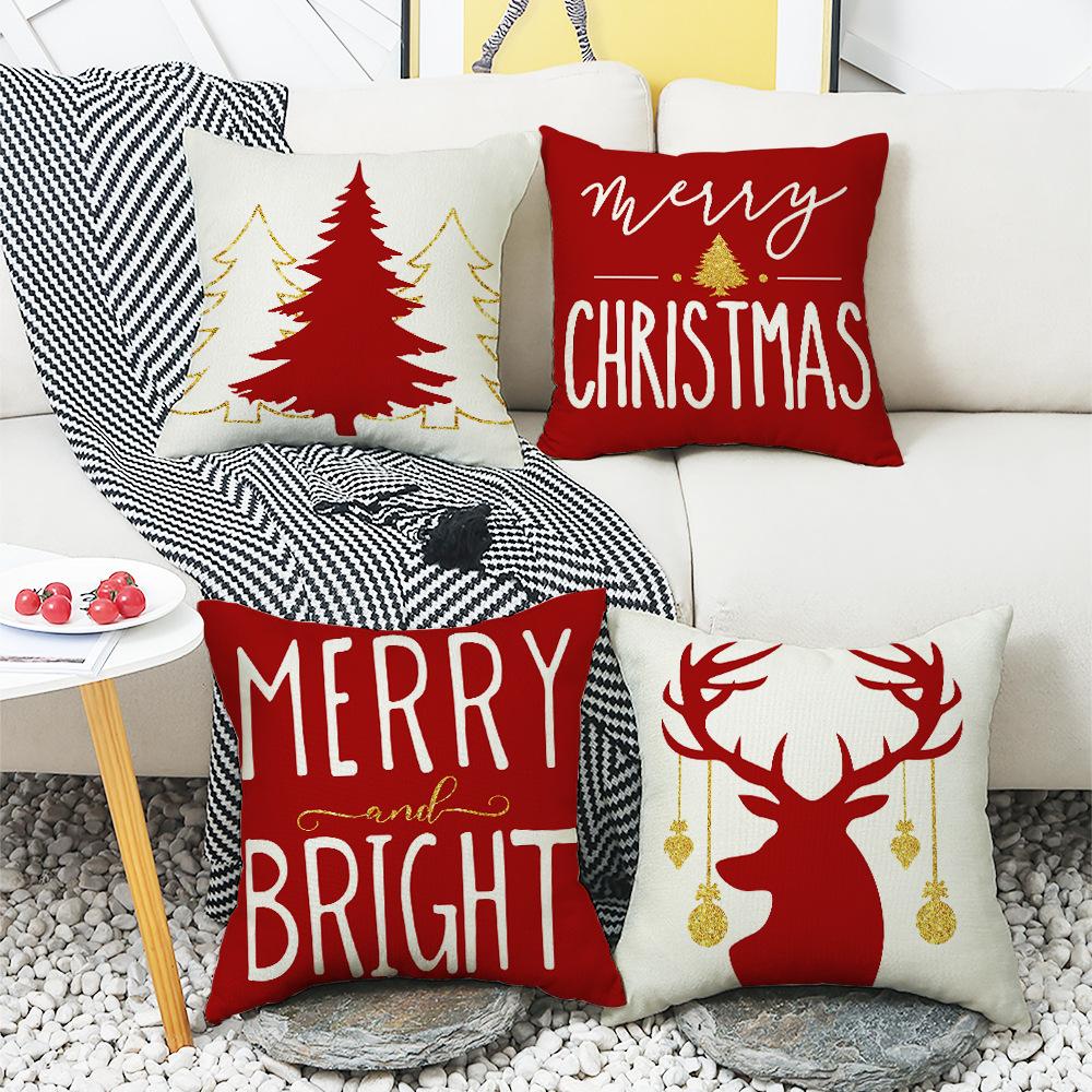 New Christmas Cartoon Pillow Cover Sofa Bedside Linen Printed Gift Square Cushion Cover