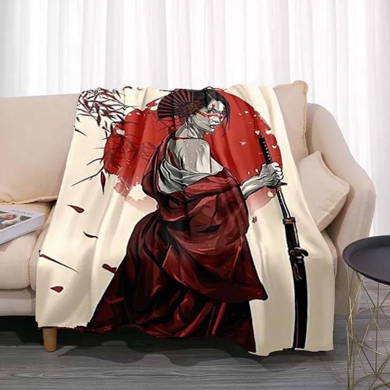 Japanese Geisha Printed Blanket for Sofa Bed Travel Camping Living Room Office Conditioning Blanket for All Seasons Gifts