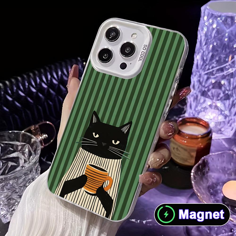 Cute Coffee Cat White Translucent MagSafe Mobile Phone Case for iPhone 17 16 15 14 13 12 11 X XR XS Air Pro Max Plus Cover