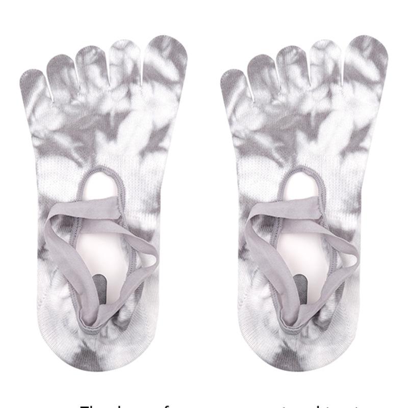 Women Five Toe Socks Women Backless Breathable Bandage Tie-dye Pilates Socks Silicone Non-slip Indoor Workout Dance Yoga Socks