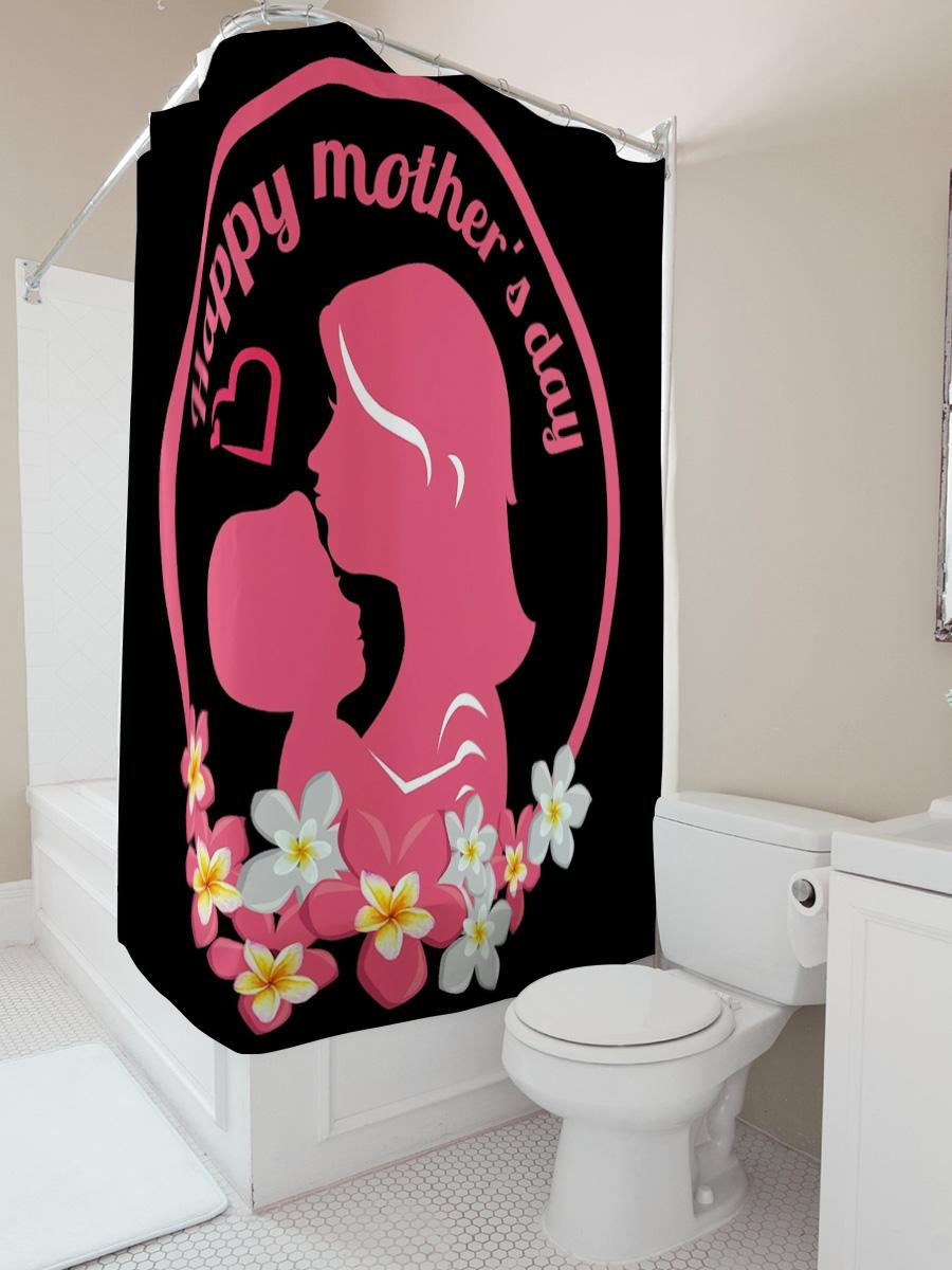 

Happy Mother S Day Silhouette Print Shower Curtain W60H190(CM)-1 Pcs