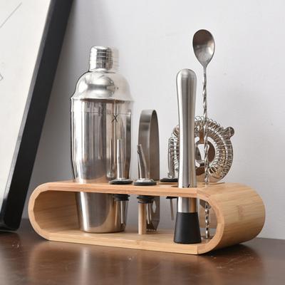 9-teiliger Barkeeper-Werkzeughalter aus Holz, Cocktail-Shaker-Set aus Bambus, Organizer, Aufbewahrungs-Display-Rack, freistehender Barkeeper-Kit-Halter
