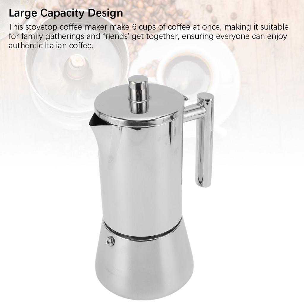 Stovetop Coffee Maker 6 Cups 304 Stainless Steel Induction Italian Coffee Pot for Home Party Gathering