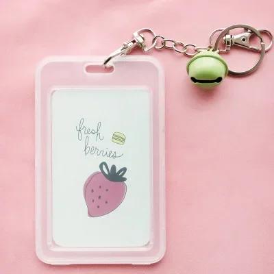 Cute Cartoon Card Cover Fashion Card Bag Bank Credit Card Holder Plastic Student ID Bus Card Pass Holder with Keyring Chain