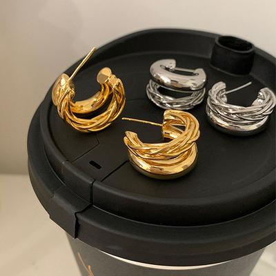 Punk Twist Large Circle Earrings For Women Fashionmetal C Shaped Round Hoop Earrings Exaggerated Party Jewelry Gifts