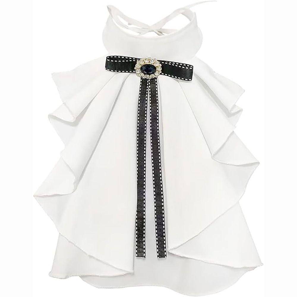 Crystal Decorated Jabot Neck Collar Ruffled Design Renaissance Collar  Costume Use