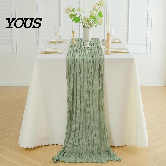 Charming Dining Decor Cheesecloth Table Runner, Boho Rustic Gauze Wrinkled Farmhouse High Quality Runner Sheer for Wedding Party Baby Shower Birthday