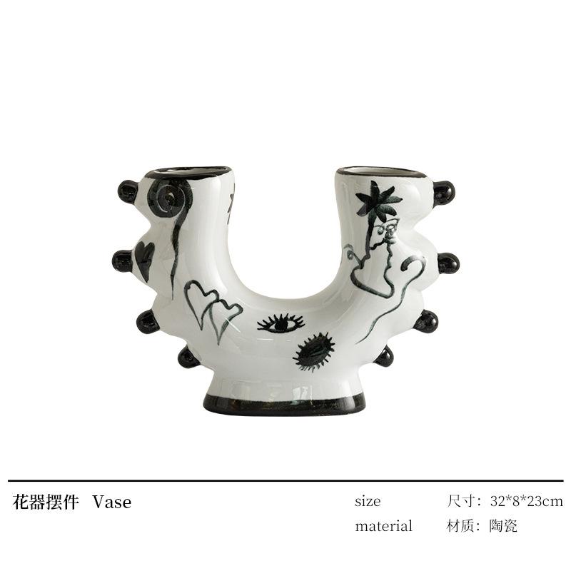 

Ceramic Vase Creative Abstract U-shape Hand-painted Graffiti Vases Floral Arrangement Accessories Flower Vase home decoration