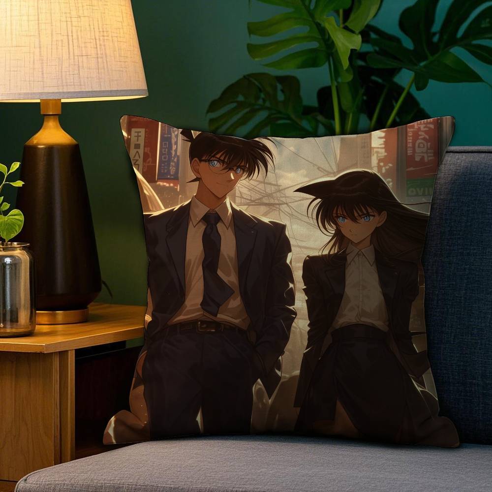 2D-Detective C-Conan Pillow Case Anti-dustmite Pillowcase Invisible Zipper Silky Short Plush Sofa Cushion Cover