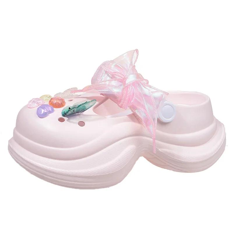 

Модные массивные платформы, толстая подошва, клоги сделай сам для женщин, лето 2025, пляжная мода, высокие каблуки, мягкие тапочки, женские тапочки Eva Cloud 39 розовый