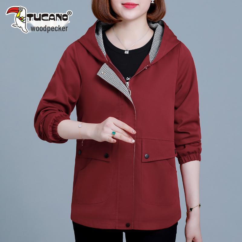 Women's Spring-Autumn Plus Size Hooded Windbreaker - Casual, Stylish, and Age-Reducing for Middle-Aged Women