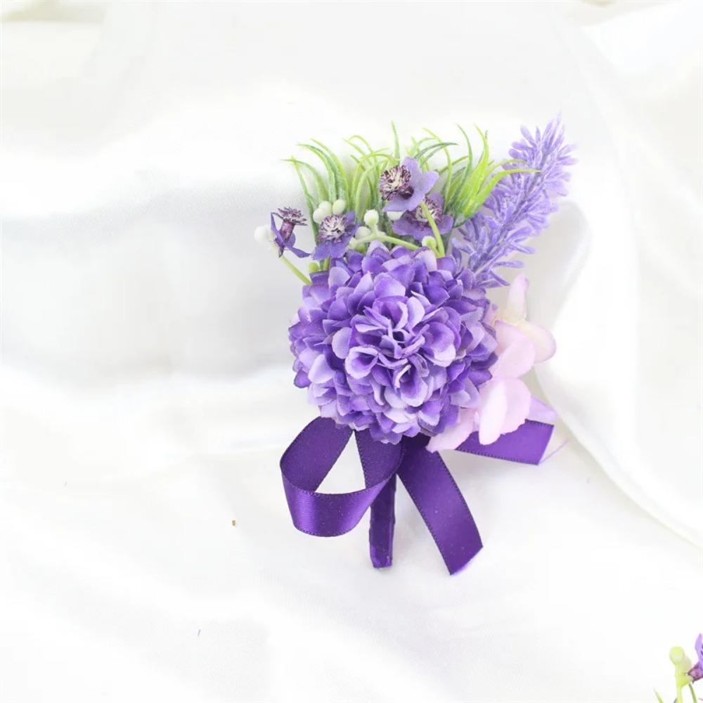 YO CHO Wedding Corsages Flower Groom Boutonniere Purple Silk Rose Man Brooches Wedding Bridesmaids Bracelet Wrist Corsage Flower