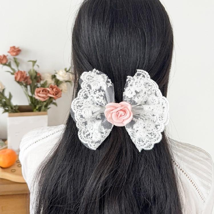 Summer Spring Flower&Lace Bowknot Hairpin for Woman Ponytail Braids Hair Clip