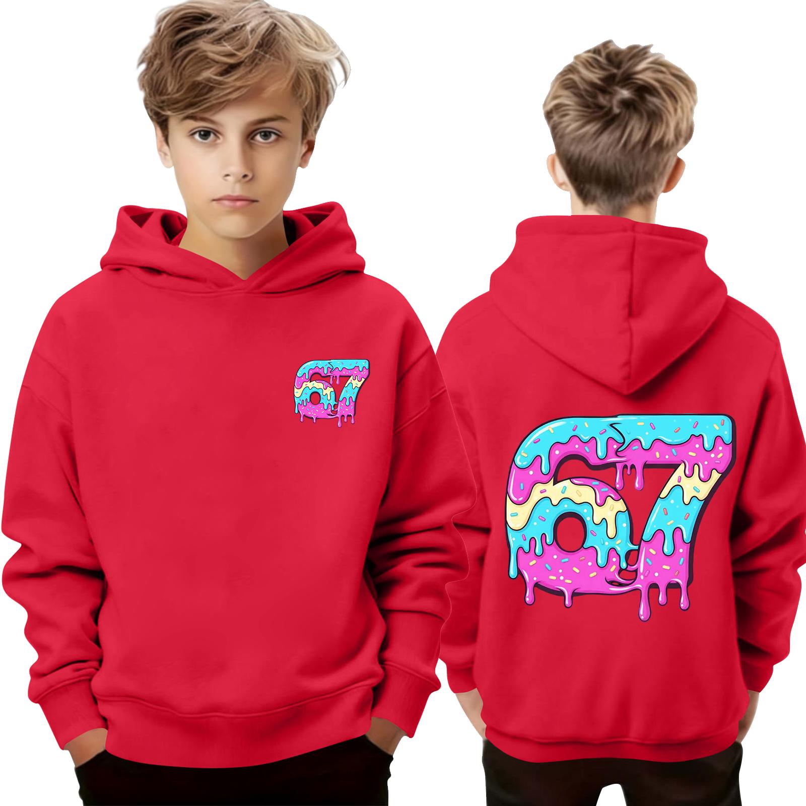 

Дитячий пуловер вільного крою з довгим рукавом, з капюшоном на шнурку та принтом літер 150 червоний