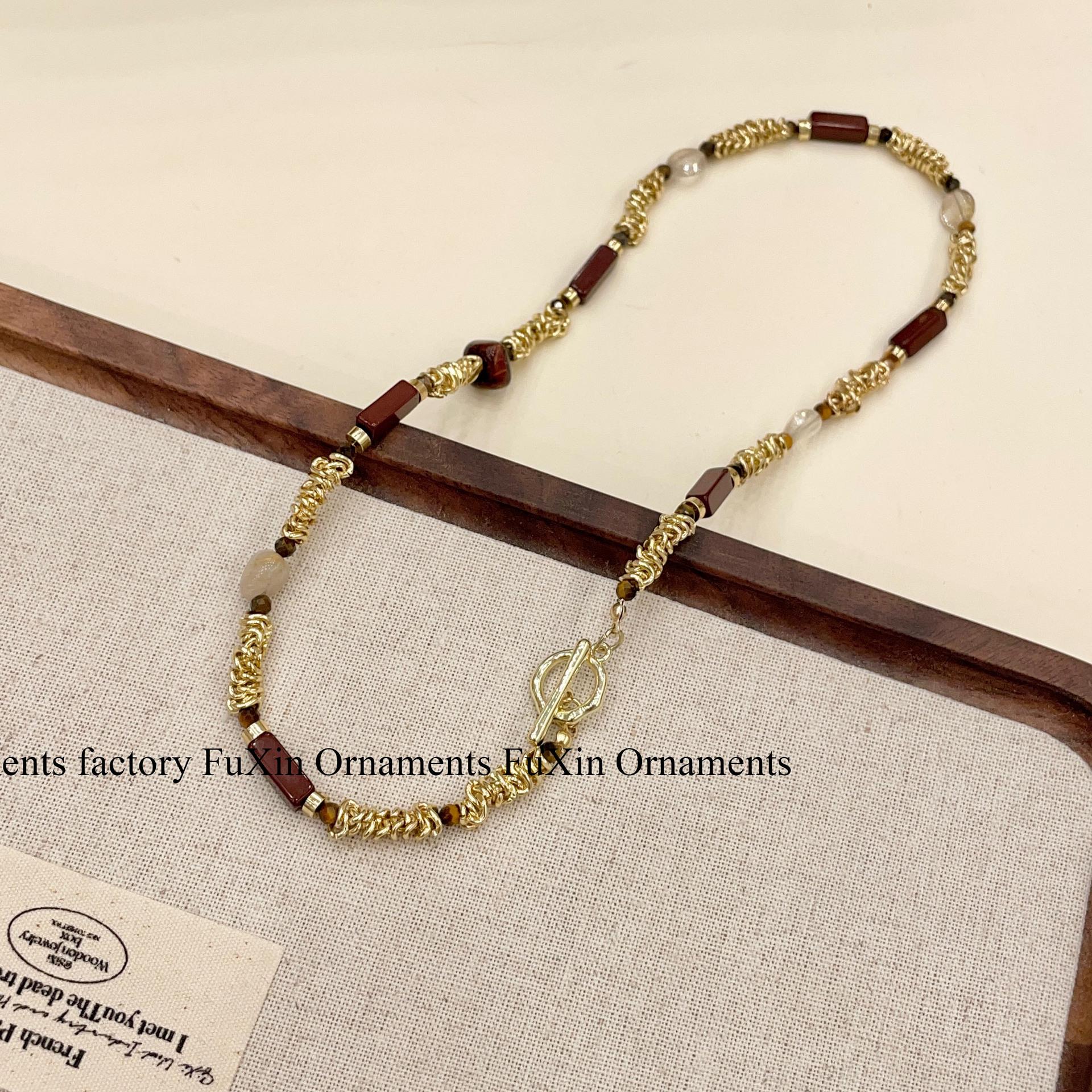2024 Fashion Tiger Eye Stone & Metal Beaded Necklace: Chinese Style Women’s Clavicle Accessory