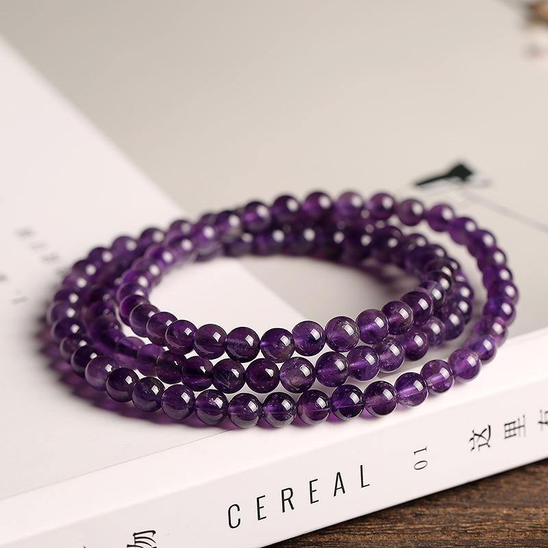 Premium Uruguay Amethyst Triple-Wrap Stacking Bracelet | Long Boho-Chic Meditation Prayer Beads Spiritual Tranquility Gift