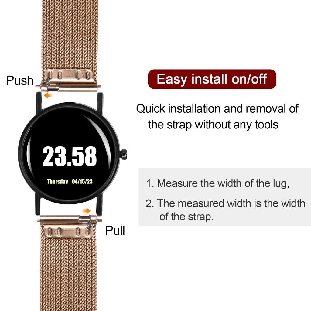 Uxcell 316L Stainless Steel Mesh Watch Band, 12mm Quick Release Adjustable Metal Watch Strap for Men and Women, Rose Gold
