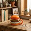 Bright Fun Colors Burger-Shaped Ceramic Mug with Lid Comfortable Grip Hamburger Mug Cartoon 420ml Breakfast Cup Children Gift