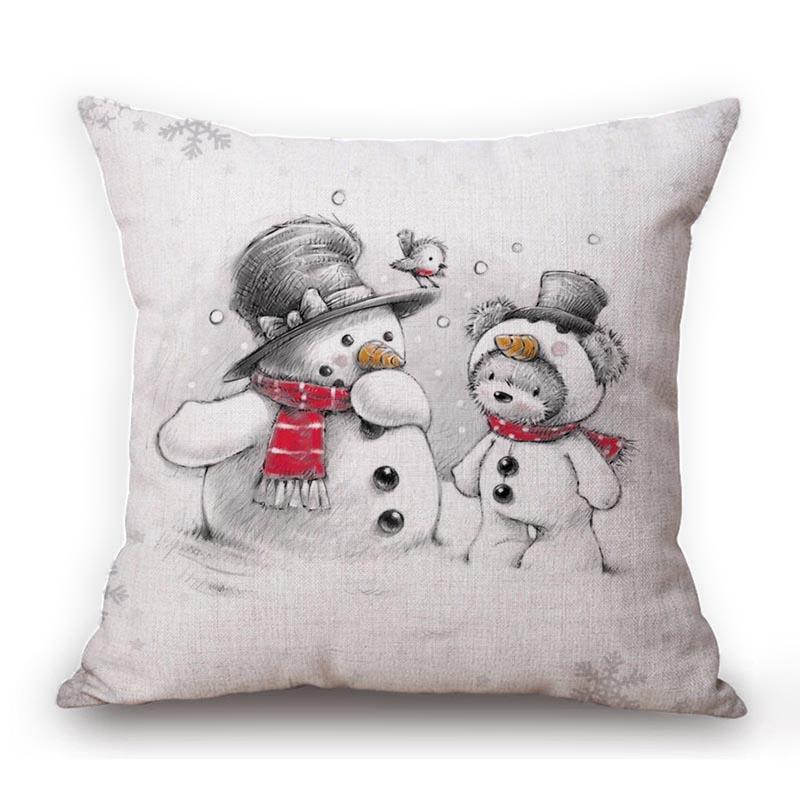 Decorazione di Natale Pupazzo di Neve Orso Carino Arte di Natale Cuscino da Divano Accogliente Federa Quadrata Cotone Lino Copricuscino per Sedile Auto