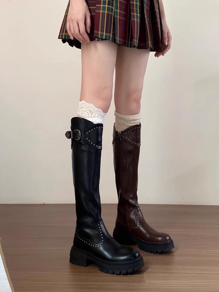 

This year s popular rivet autumn and winter knee boots women s tall western boots thick soles 40