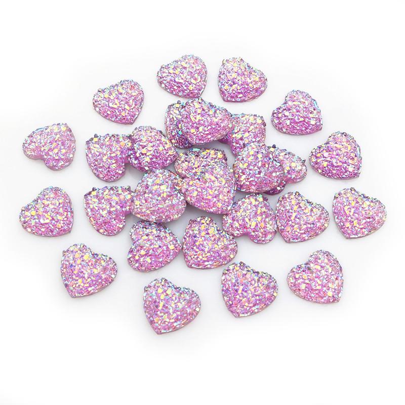 Fashion 40pcs 12mm Flat Back Heart Resin Cabochons Multi Colors Druzy Natural Stone Convex DIY Jewelry Making Accessories