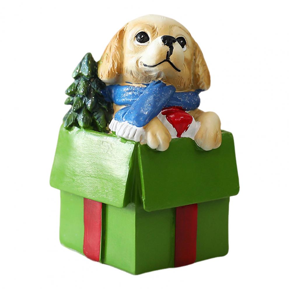Lively Holiday Dog Statue Christmas Desktop Decor Adorable Christmas Puppy Resin Ornament for Desk Home Office Decorations