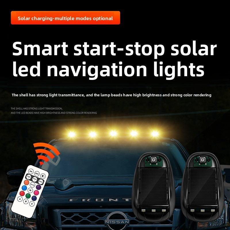 2/4/5x New Solar Car Roof Light Wireless RGB Strobe Cab Truck SUV Roof Lights with Remote Control Interior LED Flash Lamp