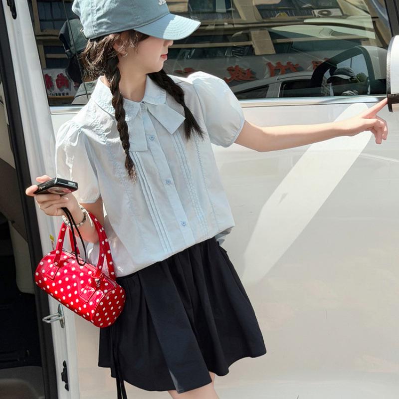 Girls Trendy Bow Doll Shirt & Shorts Set - Summer 2026 Fashion 150