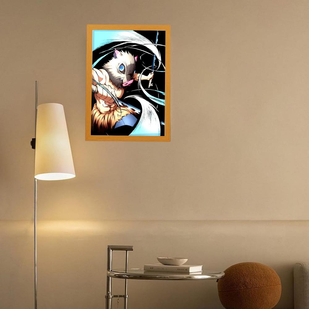Anime Světelné Malování Měsíční Lampa Kyojuro Rengoku Kimetsu Demon Slayer LED Fotorámeček pro Pokojové Nástěnné Umění Hoom Deco No Yaiba Dárky