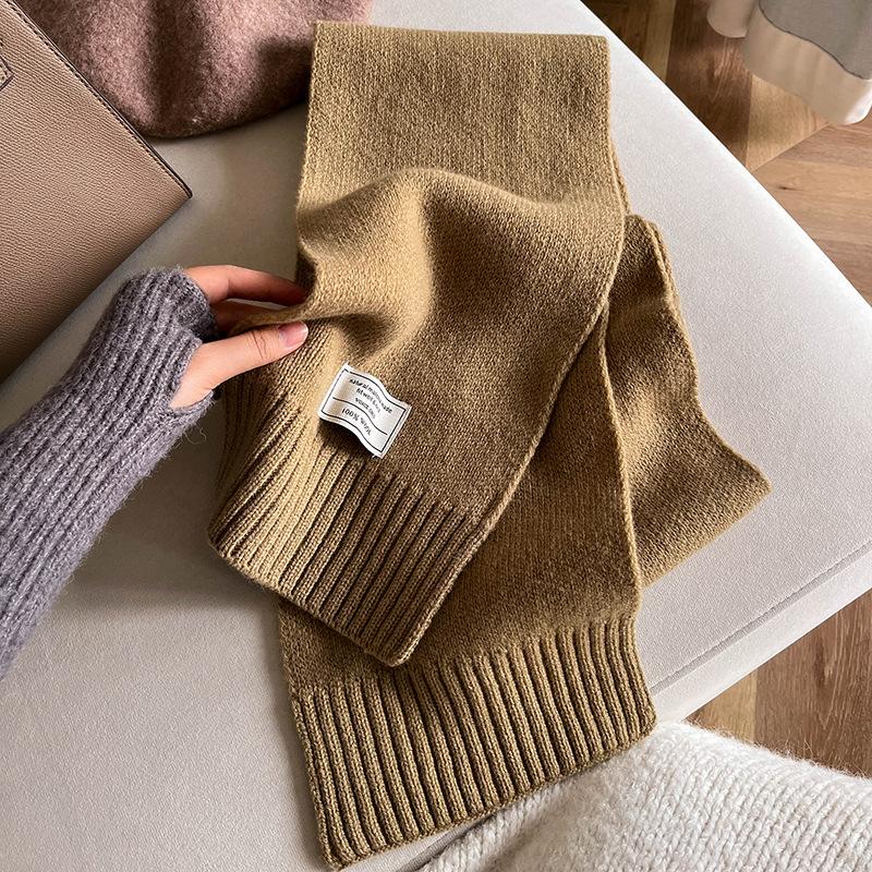 Simple style autumn and winter monochrome lengthened warm knitted soft waxy skin-friendly wool scarf schoolgirl