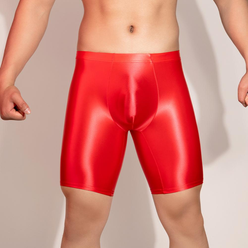 Men Sports Gym Boxer Shorts Shiny Glossy Leggings Boxers Tight Fitting Underwear Stretch Long Boxershorts Man U Convex Underpant