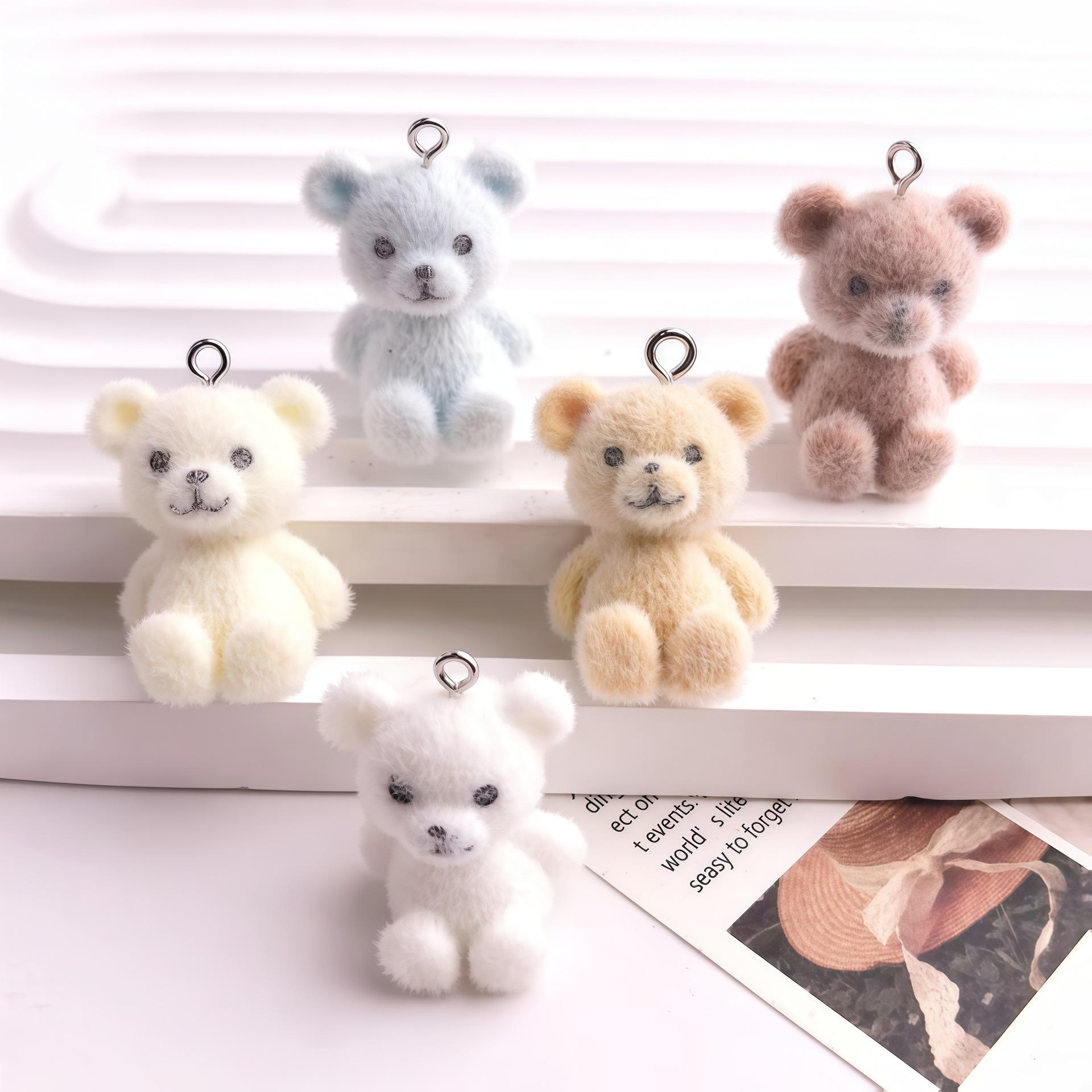 Adorable Flocked Teddy Bear Keychain Bag Charm Small